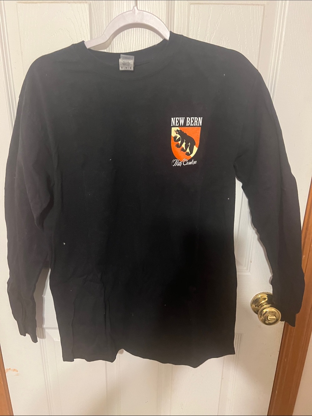 Gildan Black Long-Sleeve Tee with Orange Bear Crest